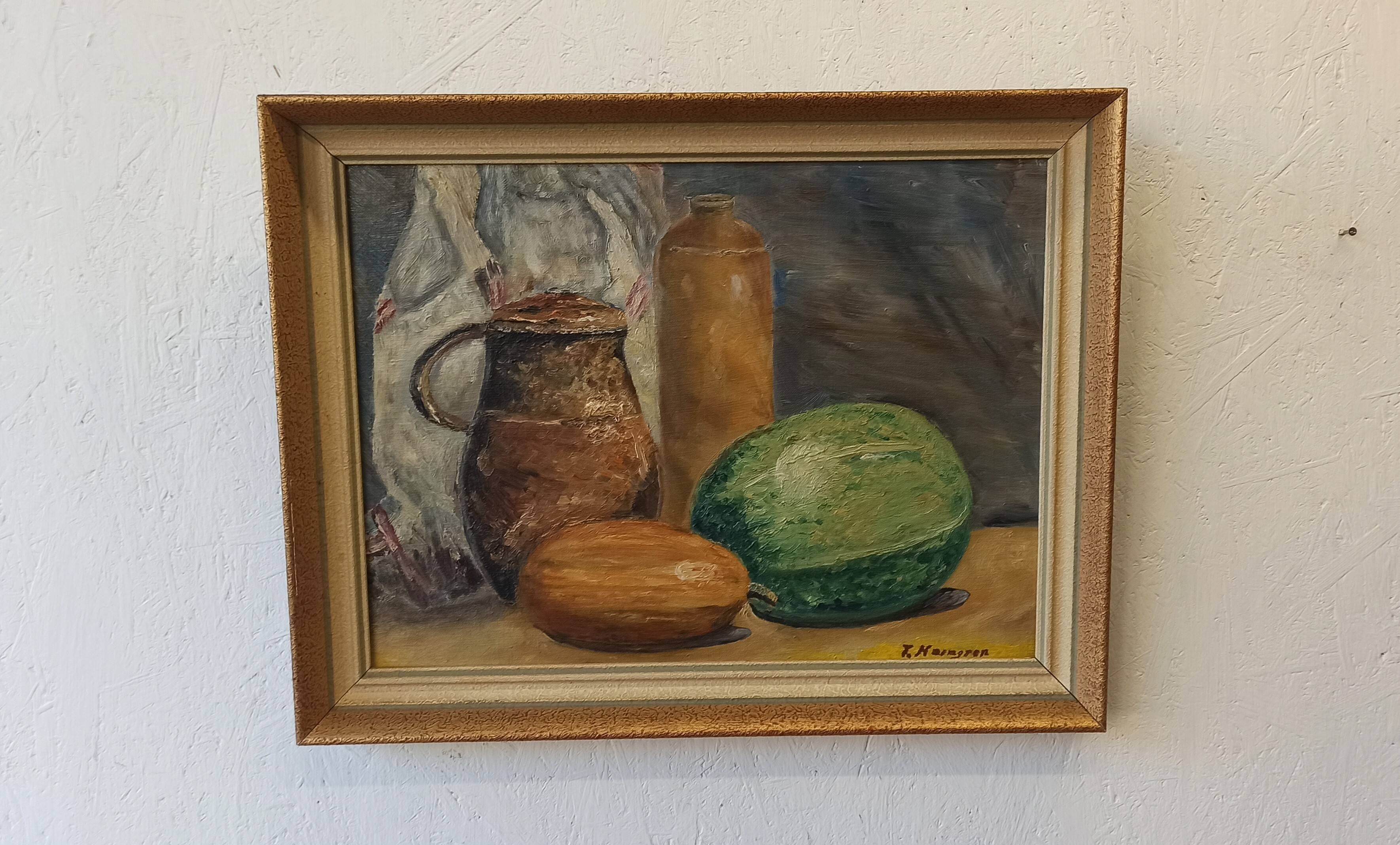 Vintage oil painting on plate "Still life".