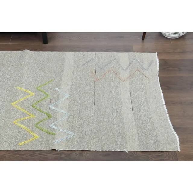 1970s Vintage Turkish Oushak Handmade Wool Cotton Gray Runner Rug 90x341