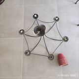 Wrought iron chandelier with lampshade, vintage 80s.