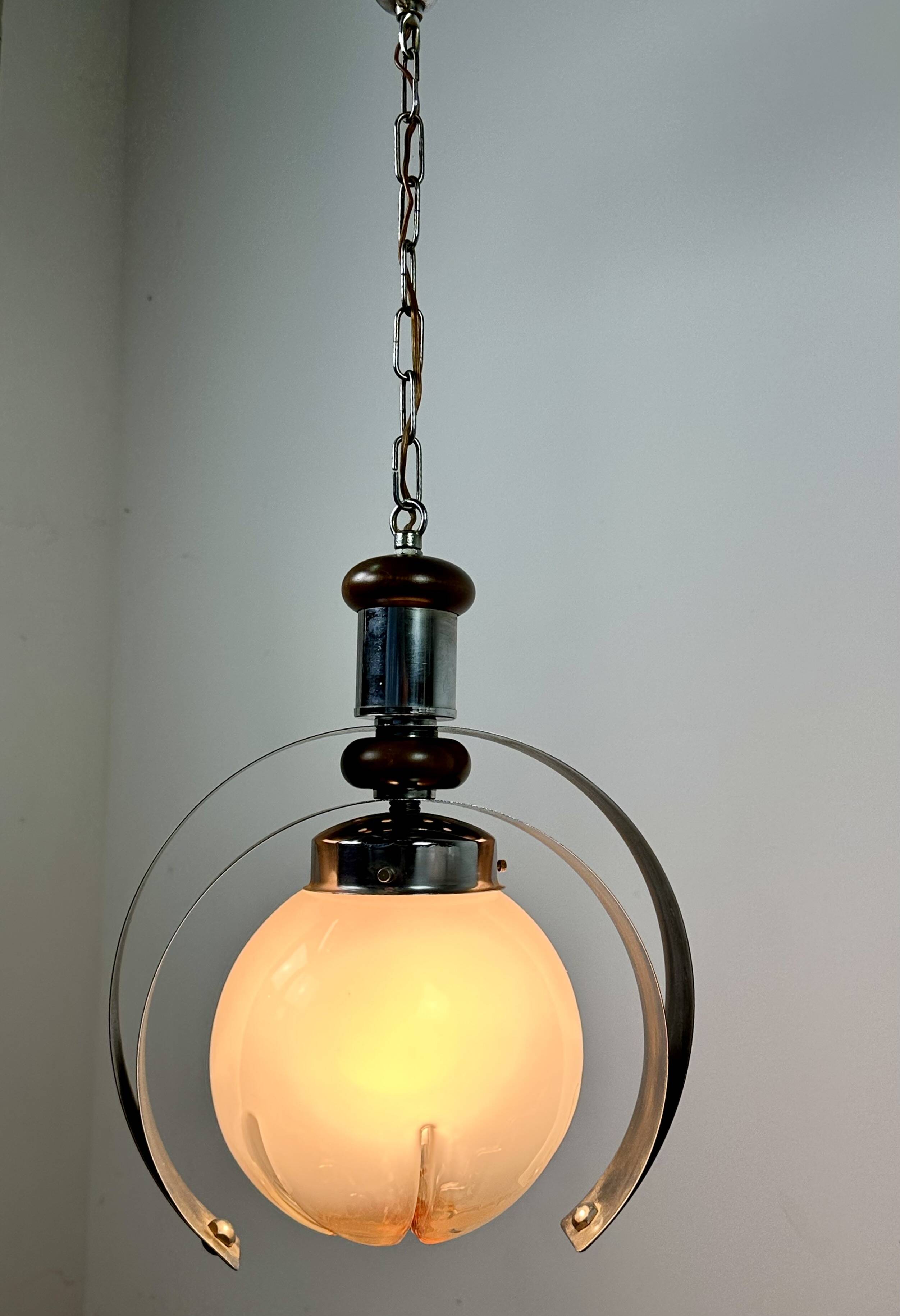 Italian chandelier by MAZZEGA in metal, wood and Murano glass 1970