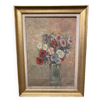 Bouquet/landscape, double reversible painting signed A. Viret