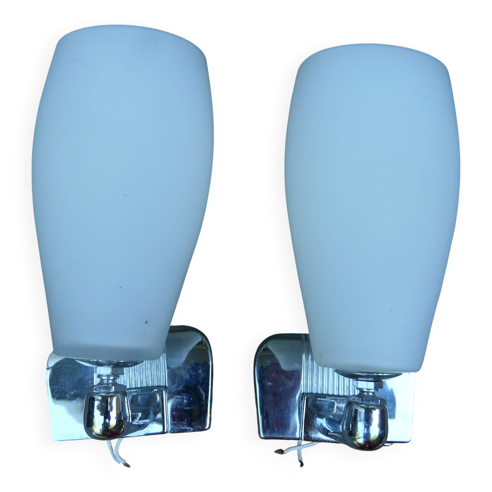 Pair of INDA adjustable white opaline chrome wall lights