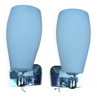 Pair of INDA adjustable white opaline chrome wall lights