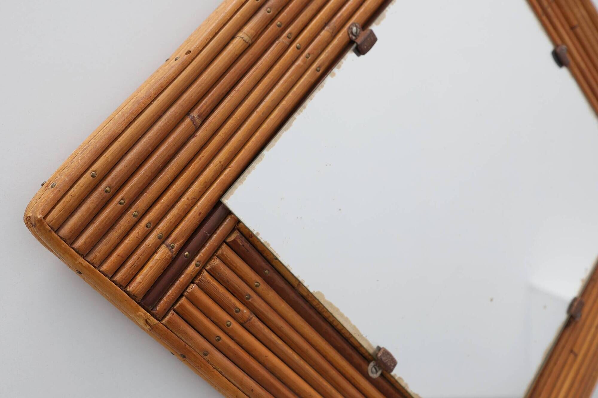 Mid century Square rattan mirror, France, 1960s