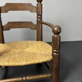 Brutalist French low rush oak side armchair by Charles Dudouyt ca 1940s