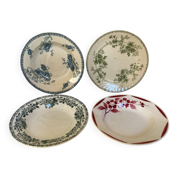 4 assiettes anciennes dépareillées en faïence