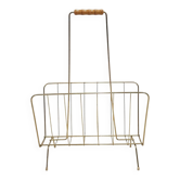 Magazine rack, gold metal, brown wood, Germany, 1970s