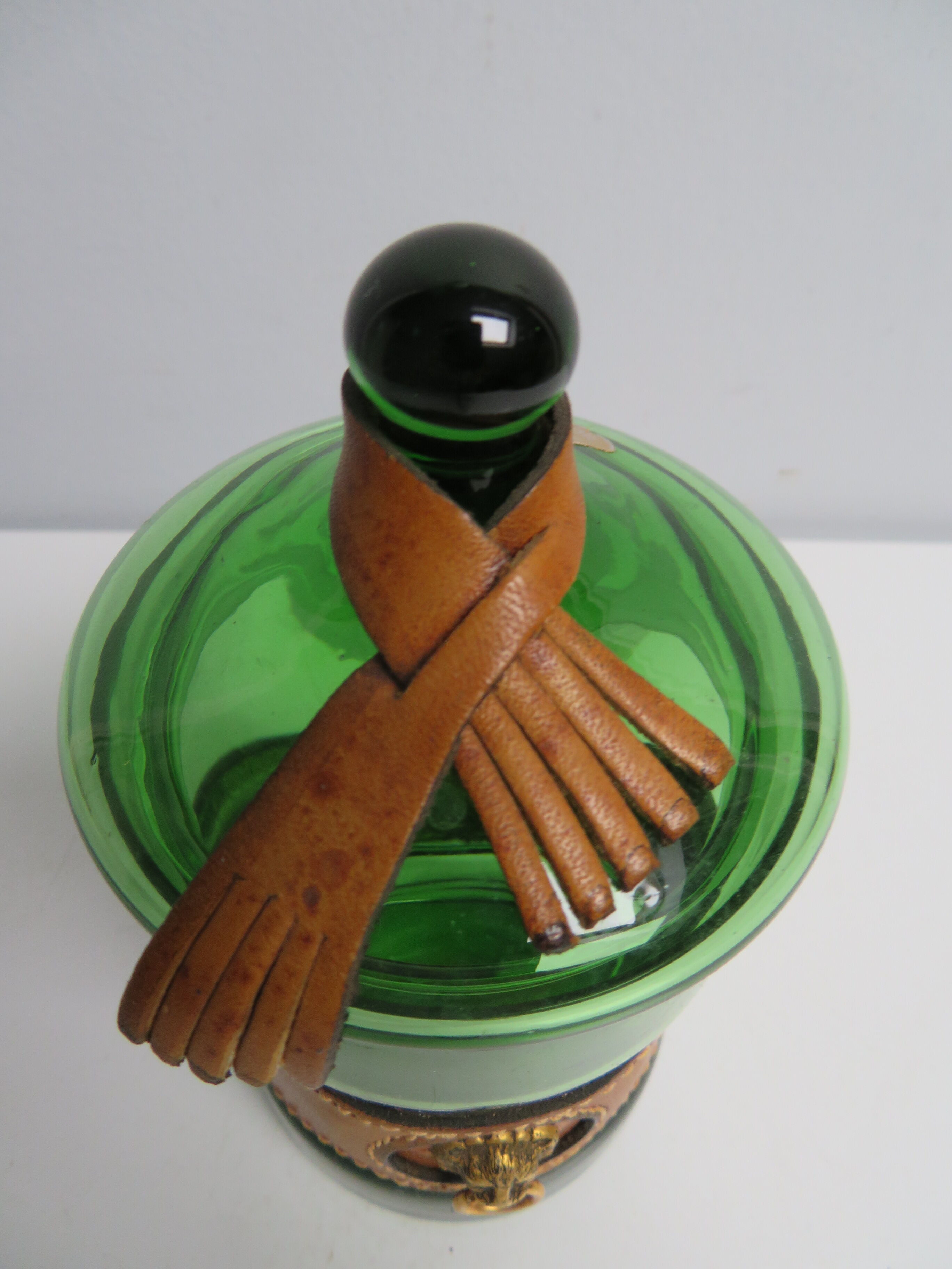 Vintage green glass bathroom container