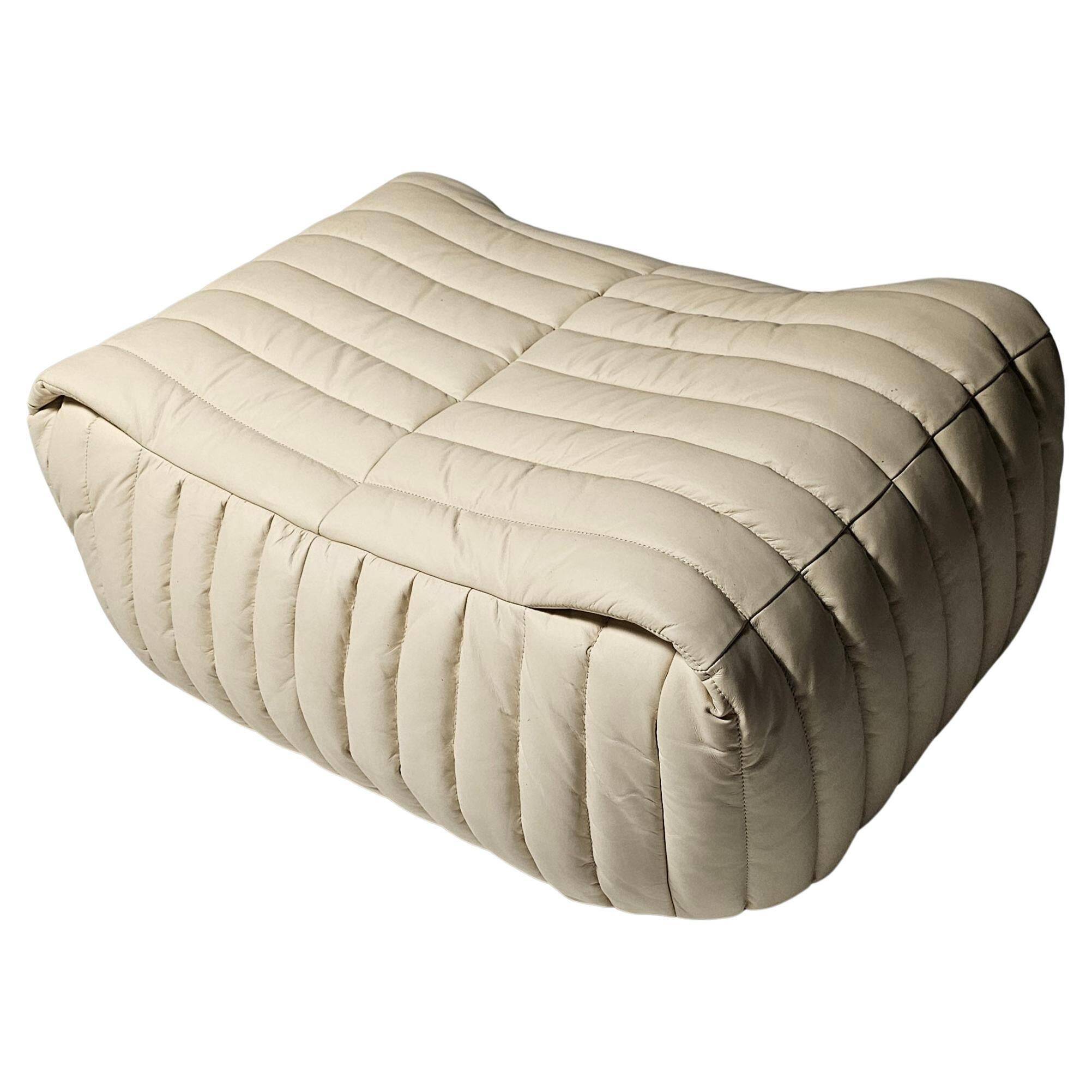 Cream leather ottoman/pouf by Annie Hieronimus for Cinna, 1970.