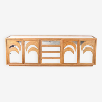“Palm tree” sideboard in rattan and mirrors