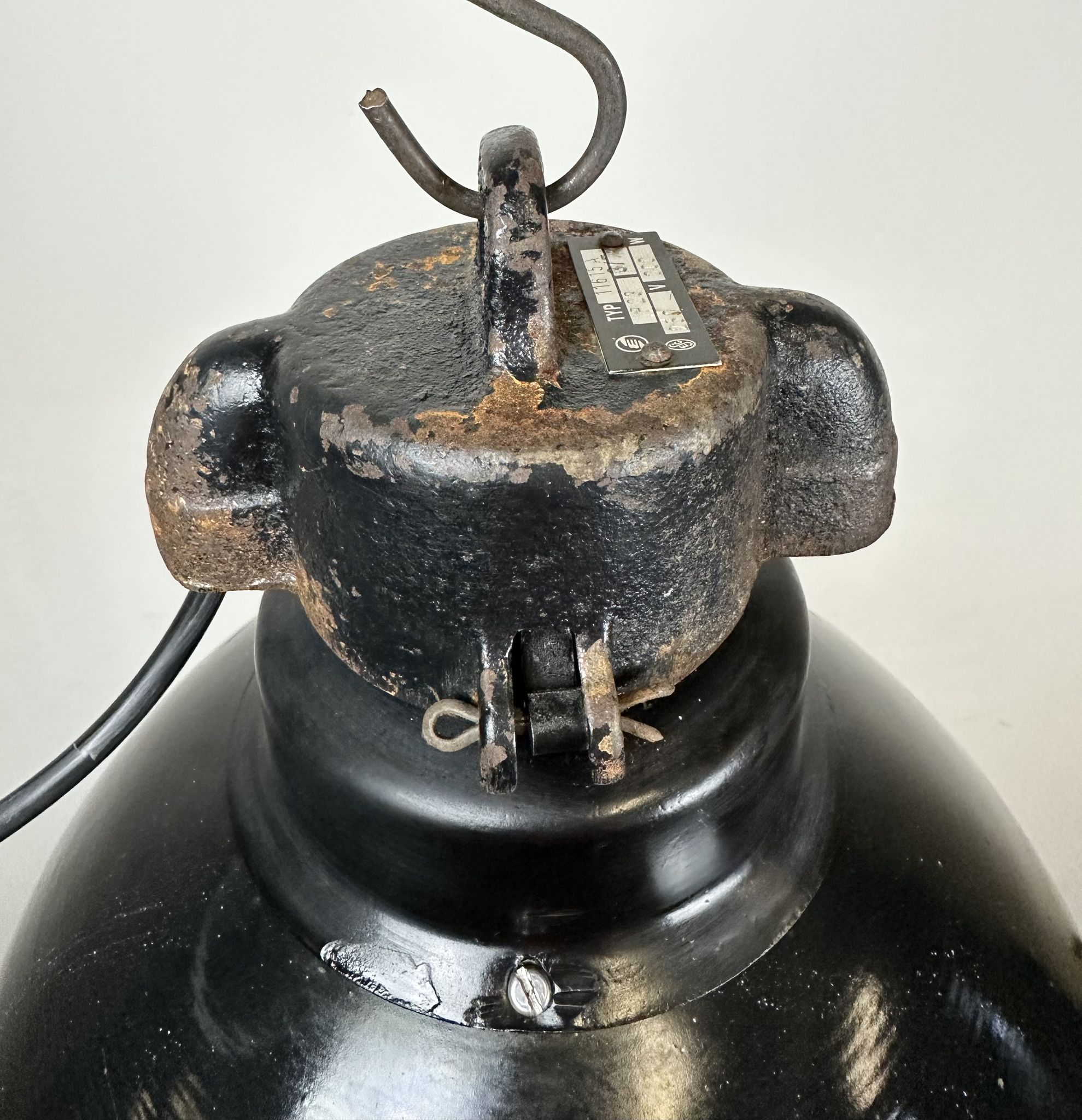 Industrial Bauhaus Black Enamel Pendant Lamp, 1930s