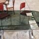 Dining room table + 4 stainless steel and smoked glass chairs 1970