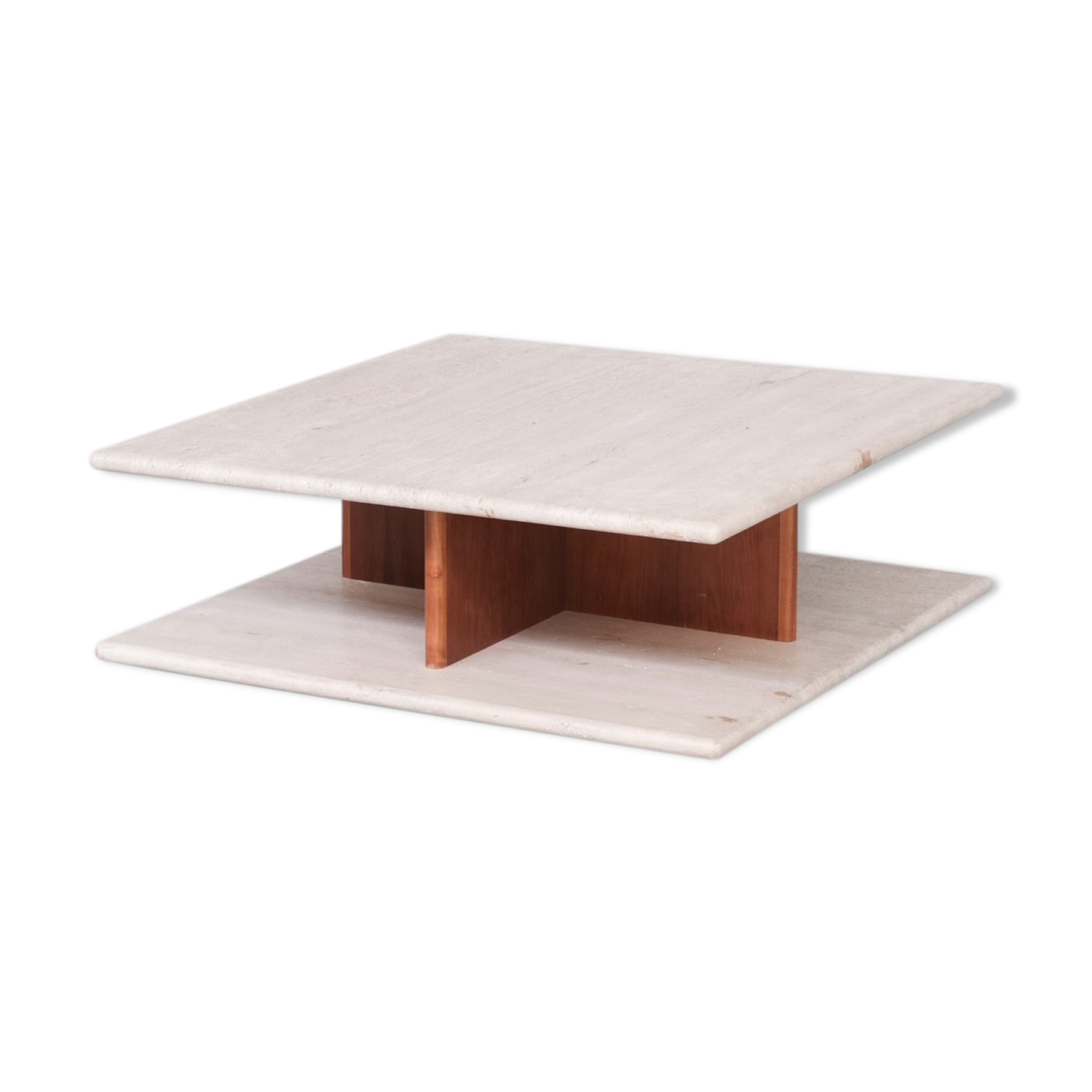 Two tier mid-century travertine coffee table