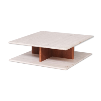 Two tier mid-century travertine coffee table