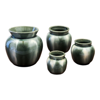 Set of 4 flamed ceramic pots