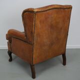 Vintage Dutch cognac coloured leather club chair, with footstool