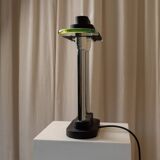 Vintage black metal and glass table lamp Bankers by Robert Sonneman for Georges Kovacs, Memphis Design 1980s