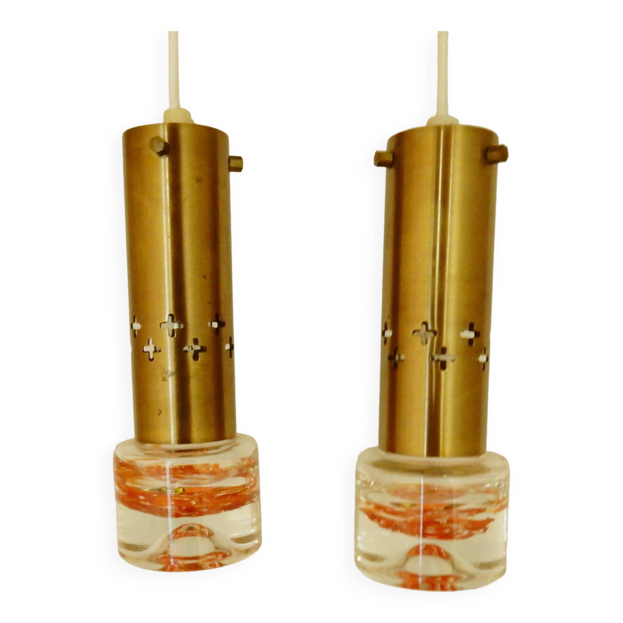 Set of two brass and glass pendant lamps for Örsjö Belysning, Sweden 1960's