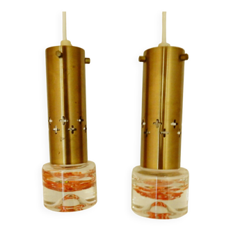 Set of two brass and glass pendant lamps for Örsjö Belysning, Sweden 1960's