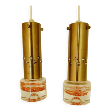Set of two brass and glass pendant lamps for Örsjö Belysning, Sweden 1960's