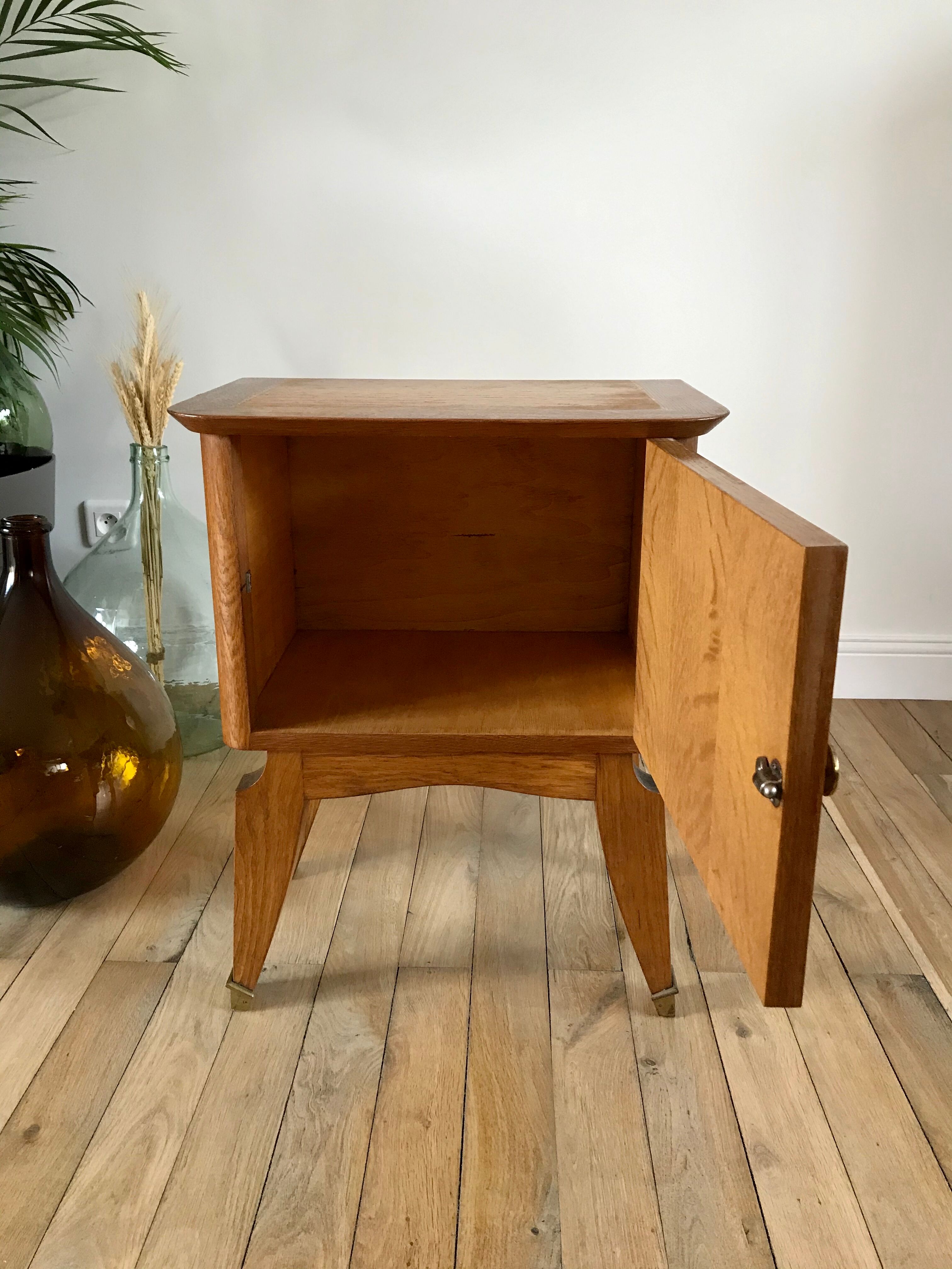 Bedside table in oak and brass 50s