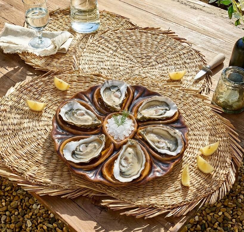Oyster plate barbotine Vallauris