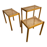 Set of Scandinavian nesting tables in wood and cane – 1960s