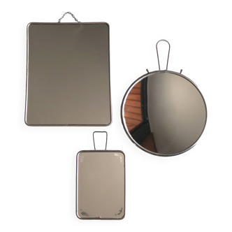 Set of 3 rectangular and round magnifying barber mirrors, 1950s.