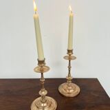 Pair of antique turned rose brass candlesticks (24 cm)