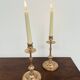 Pair of antique turned rose brass candlesticks (24 cm)