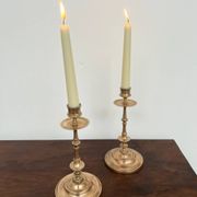 Pair of antique turned rose brass candlesticks (24 cm)