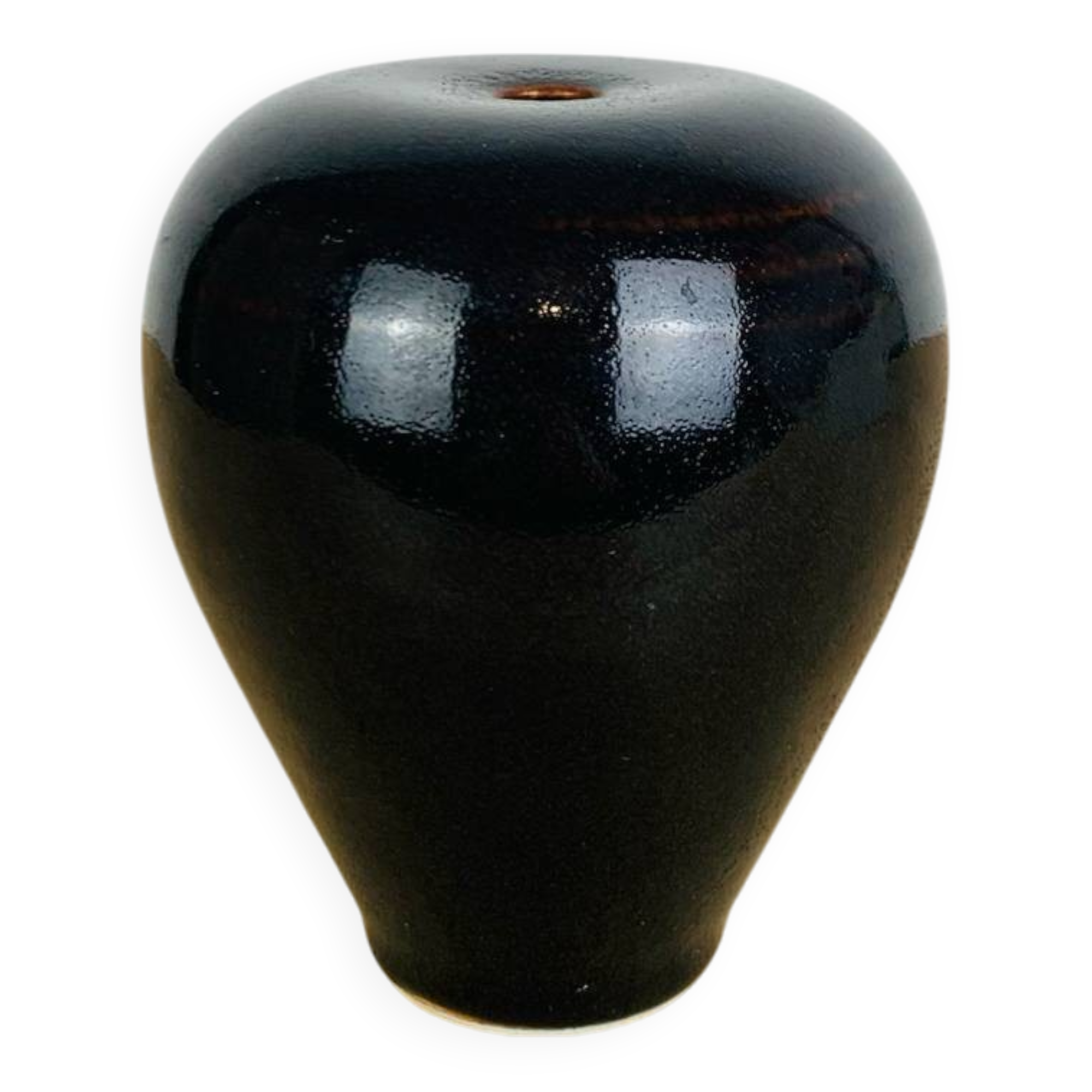 Black ceramic vase signed Comte, vintage