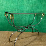 Polished steel and brass console, probably Maison Jansen, France, mid-century modern Hollywood Regency.
