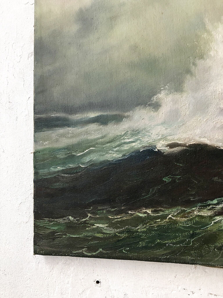 Oil painting raging sea L.Vermont 19th