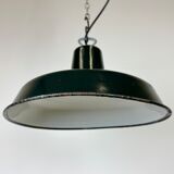 Lampe d’usine industrielle française en émail vert foncé, années 1960