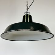 Industrial French Dark Green Enamel Factory Lamp, 1960s