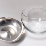 Postmodern Transparent Glass and Silver-Plated Metal Ice Bucket / Bowl, Italy