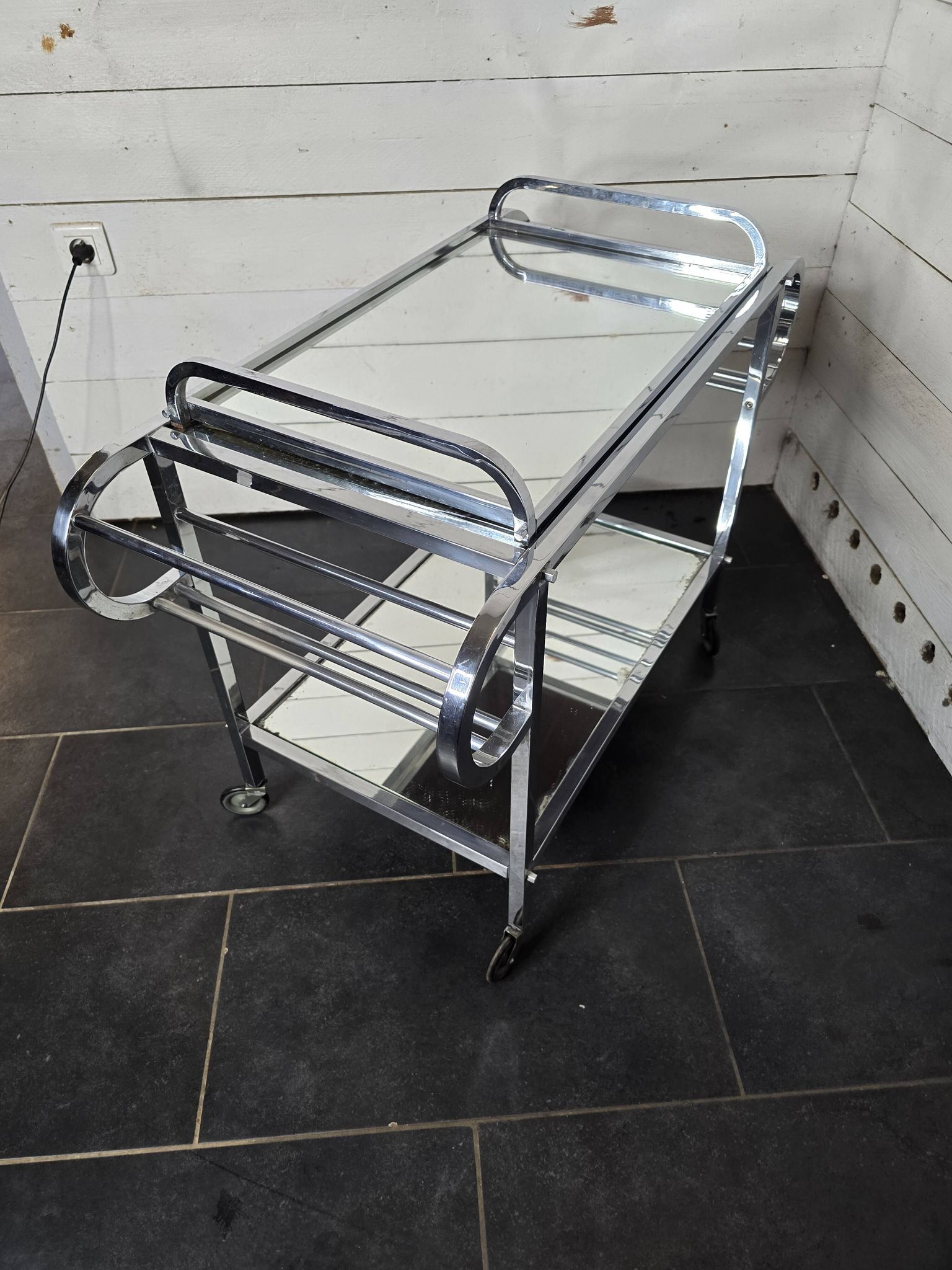 Art Deco trolley on wheels in chromed metal, 1930s