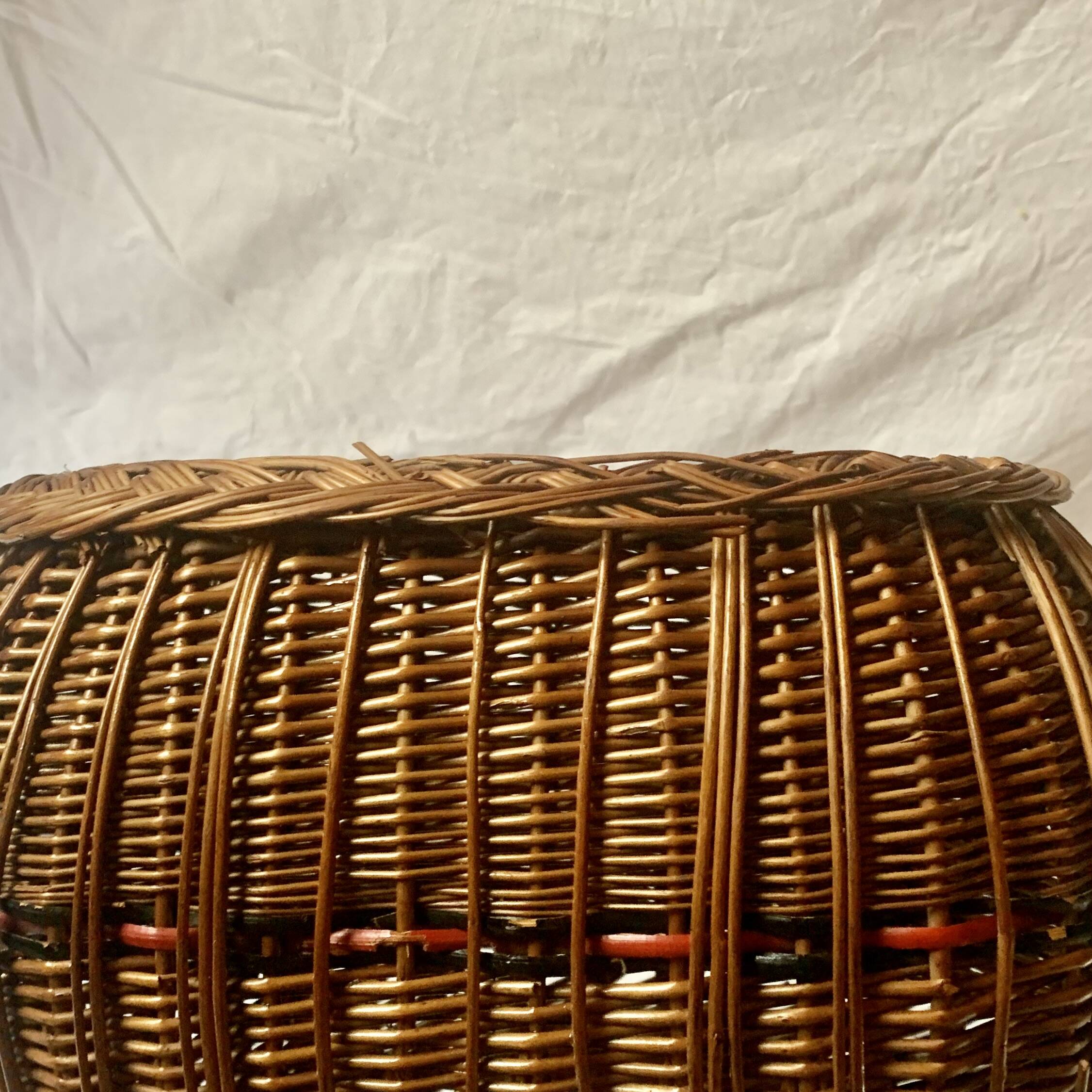 Ancien Tres Grand Panier En Osier Pour Shopping Ou... CC4