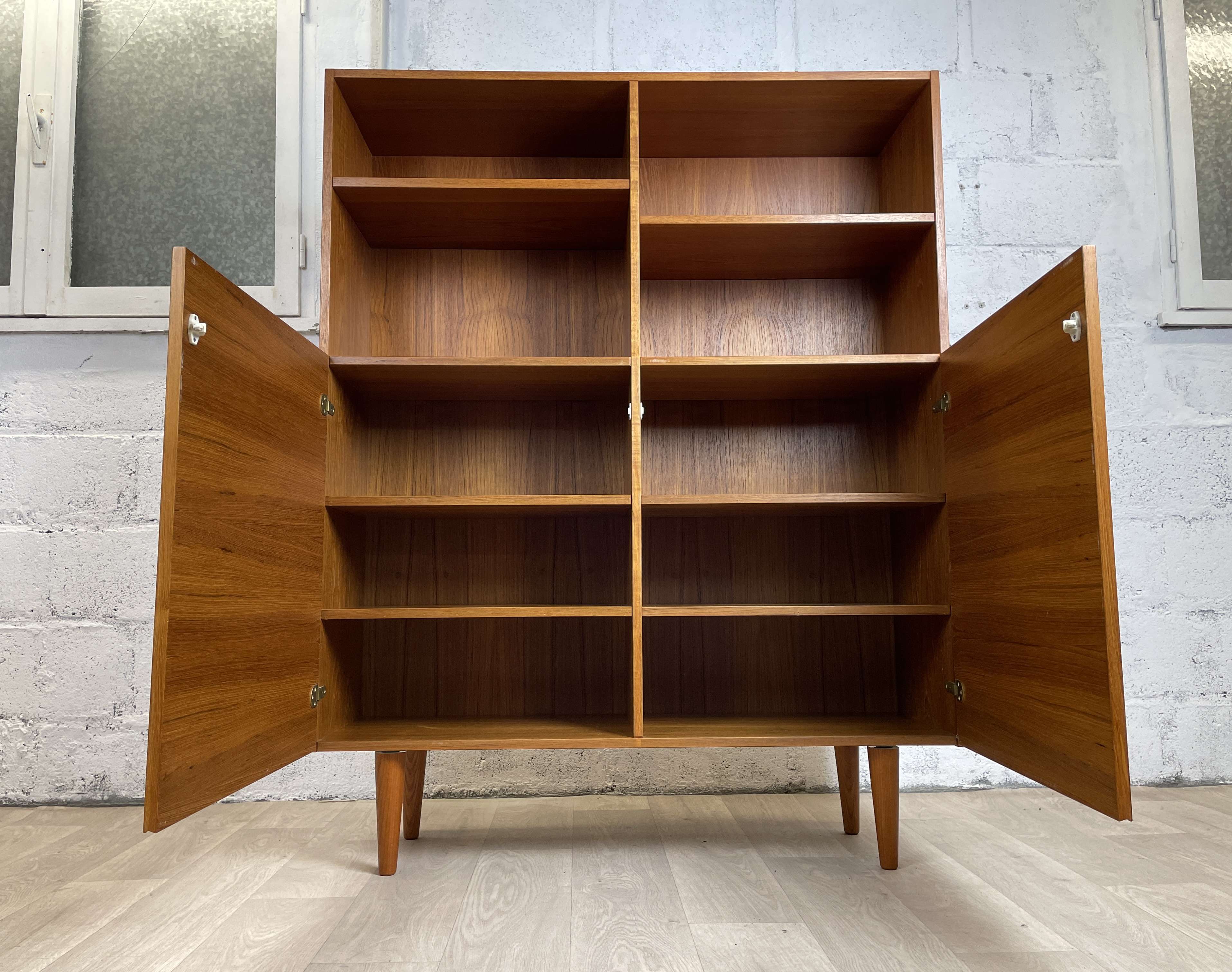 Large vintage Scandinavian teak bookcase, 60s