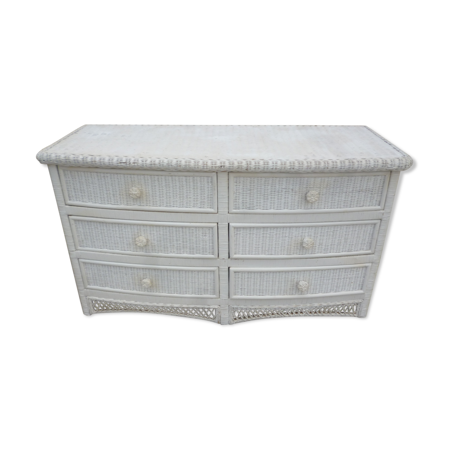 Commode blanche rotin osier incurvé