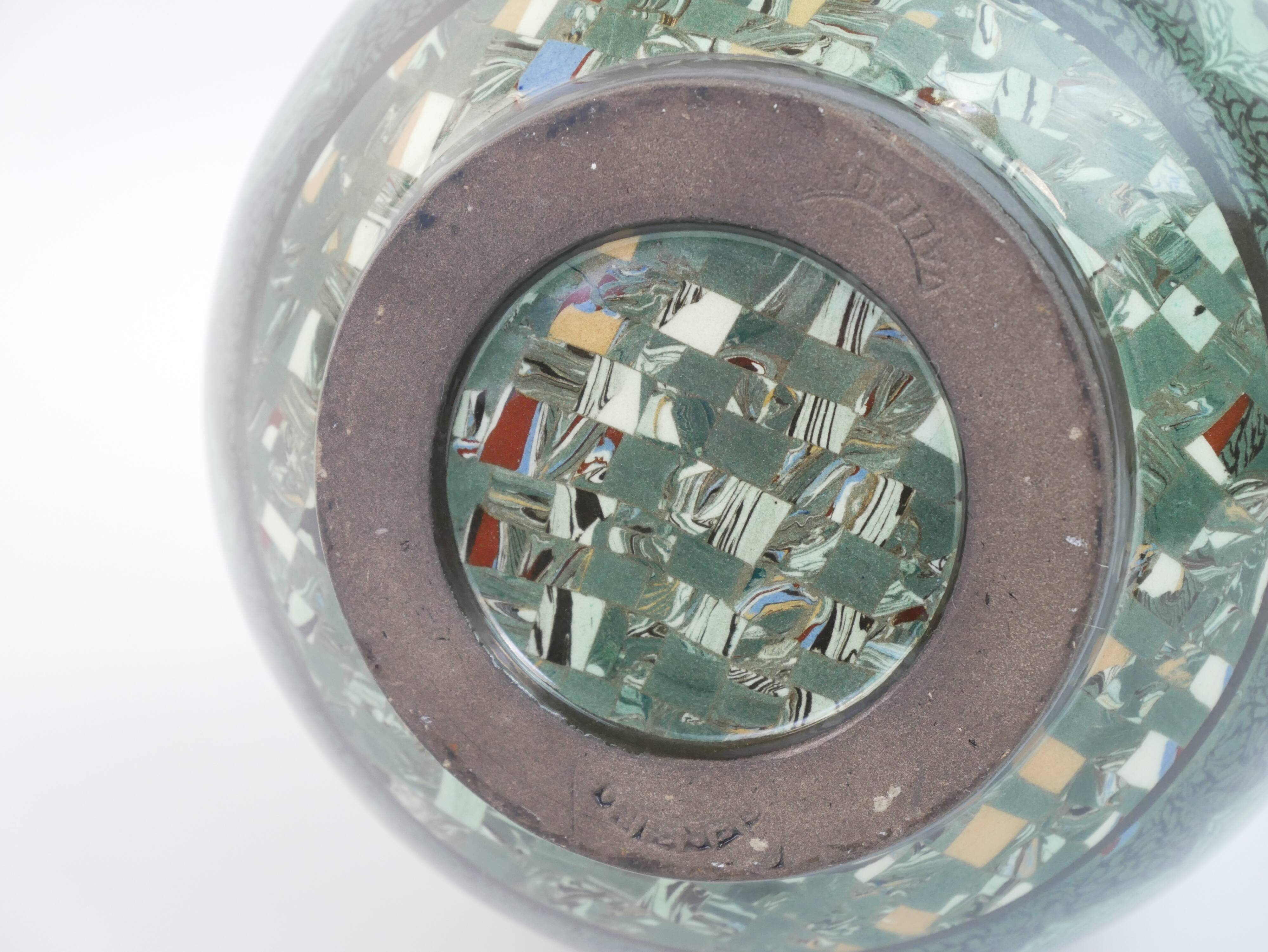 Grand vase en céramique terre-mêlée verte de Jean Gerbino Vallauris