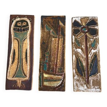 Ensemble de 3 plaques en céramique par les Argonautes, vallauris, 1960