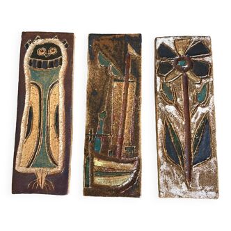 Ensemble de 3 plaques en céramique par les Argonautes, vallauris, 1960