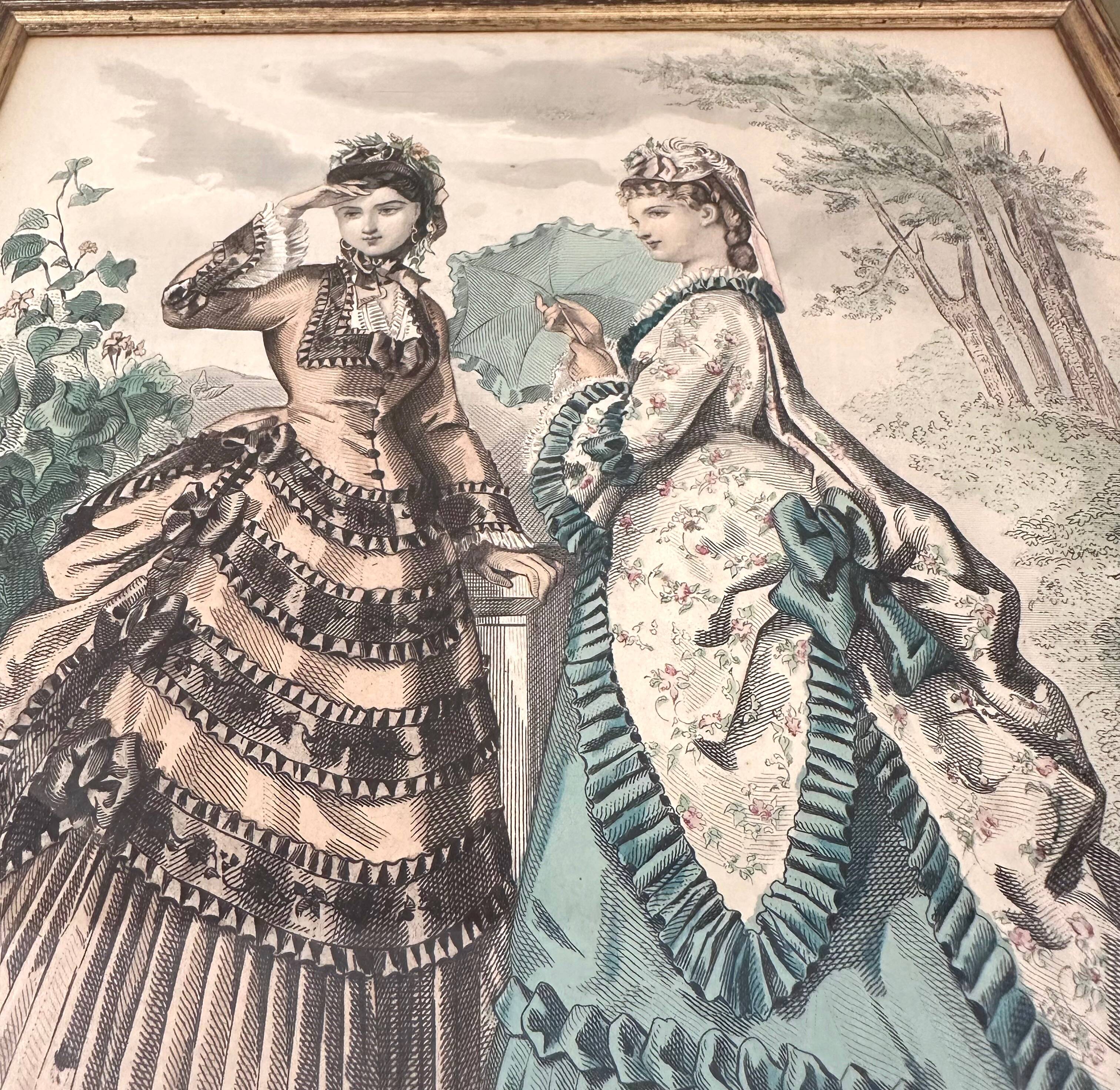 Anais Toudouze illustration print, antique French fashion , France, art print in wooden frame