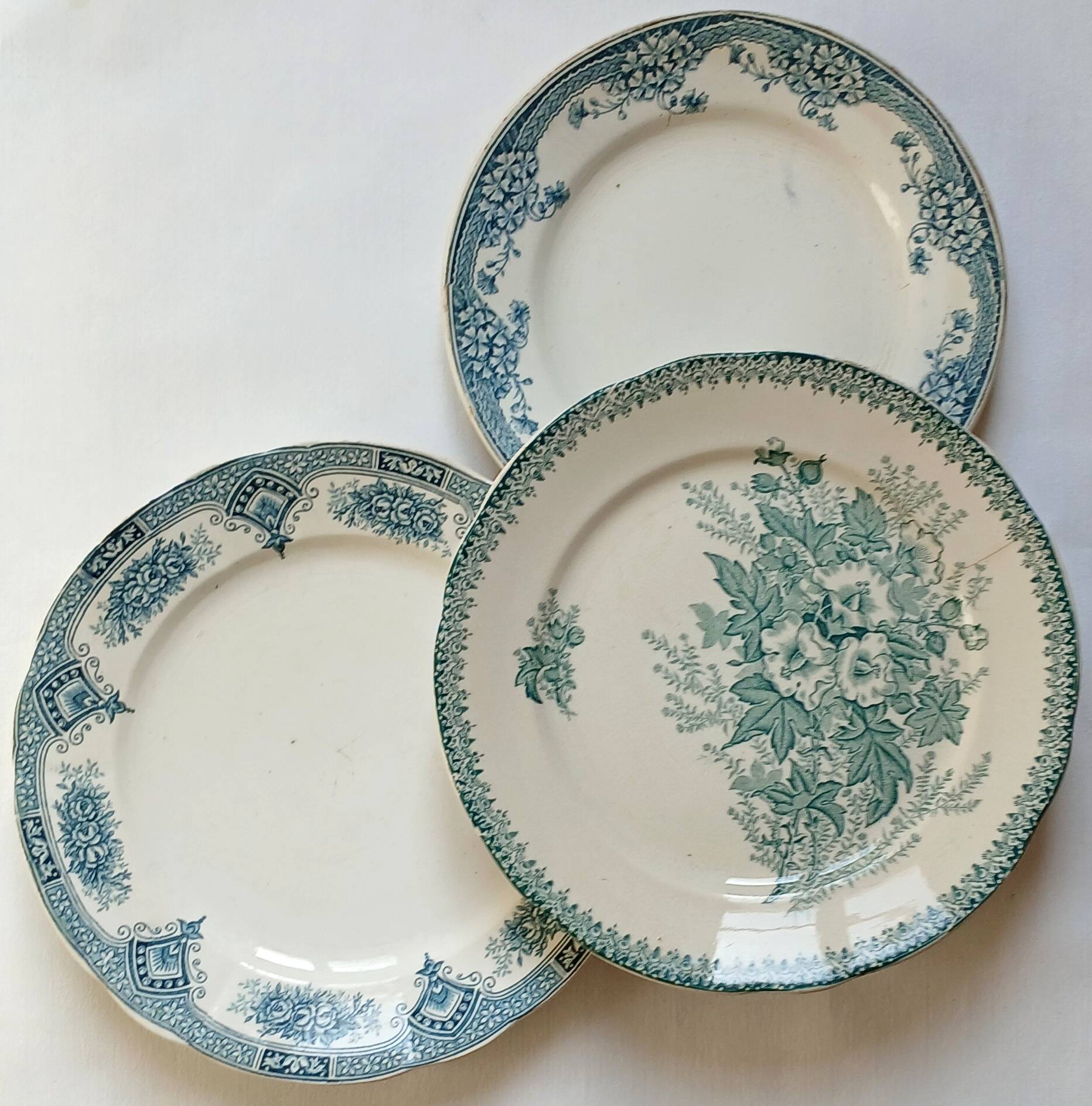 3 mismatched old plates