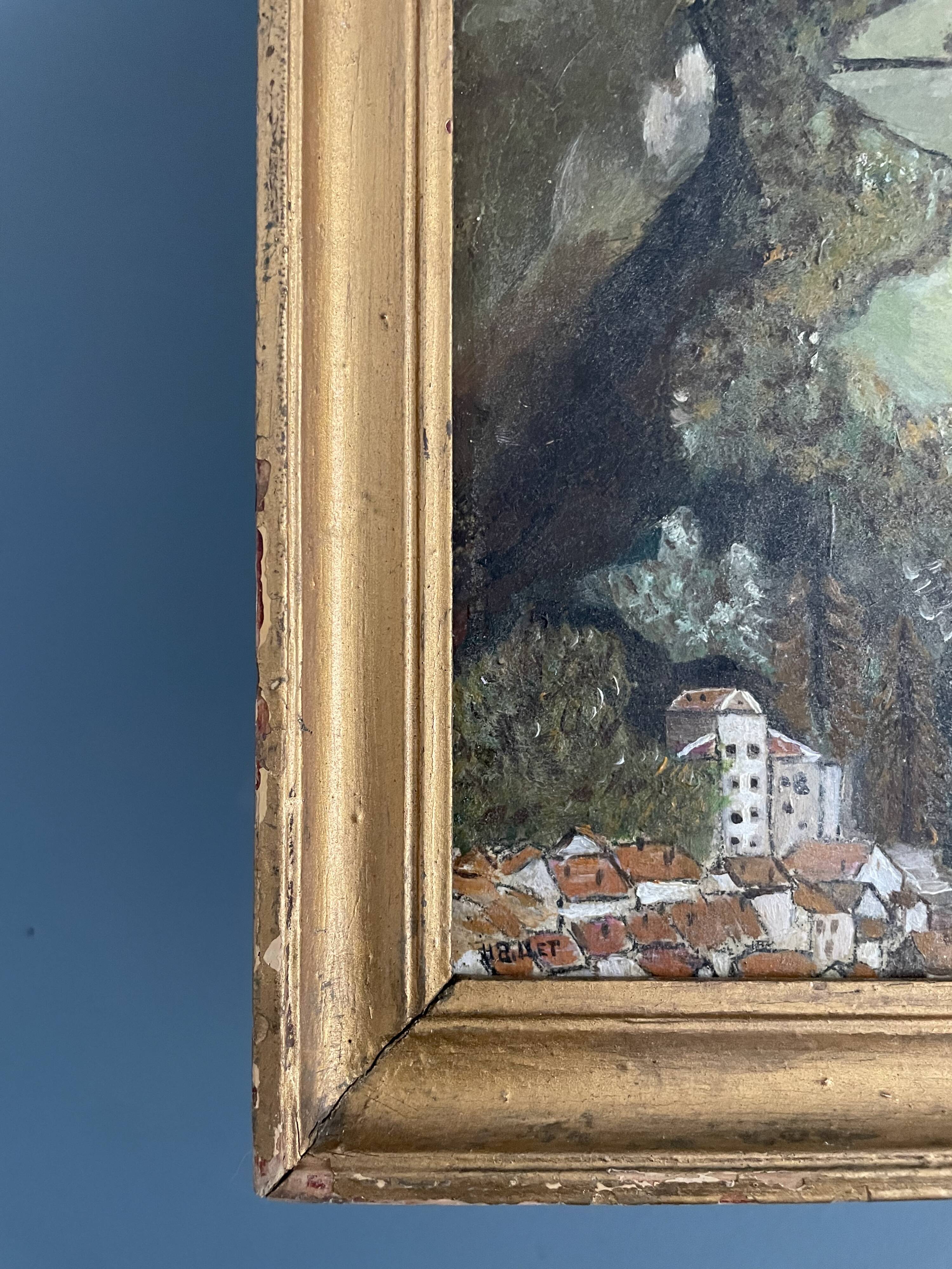 Old painting, mountain landscape signed Billet