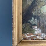 Old painting, mountain landscape signed Billet