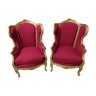 Pair of Louis XV armchairs in gilded wood XlX