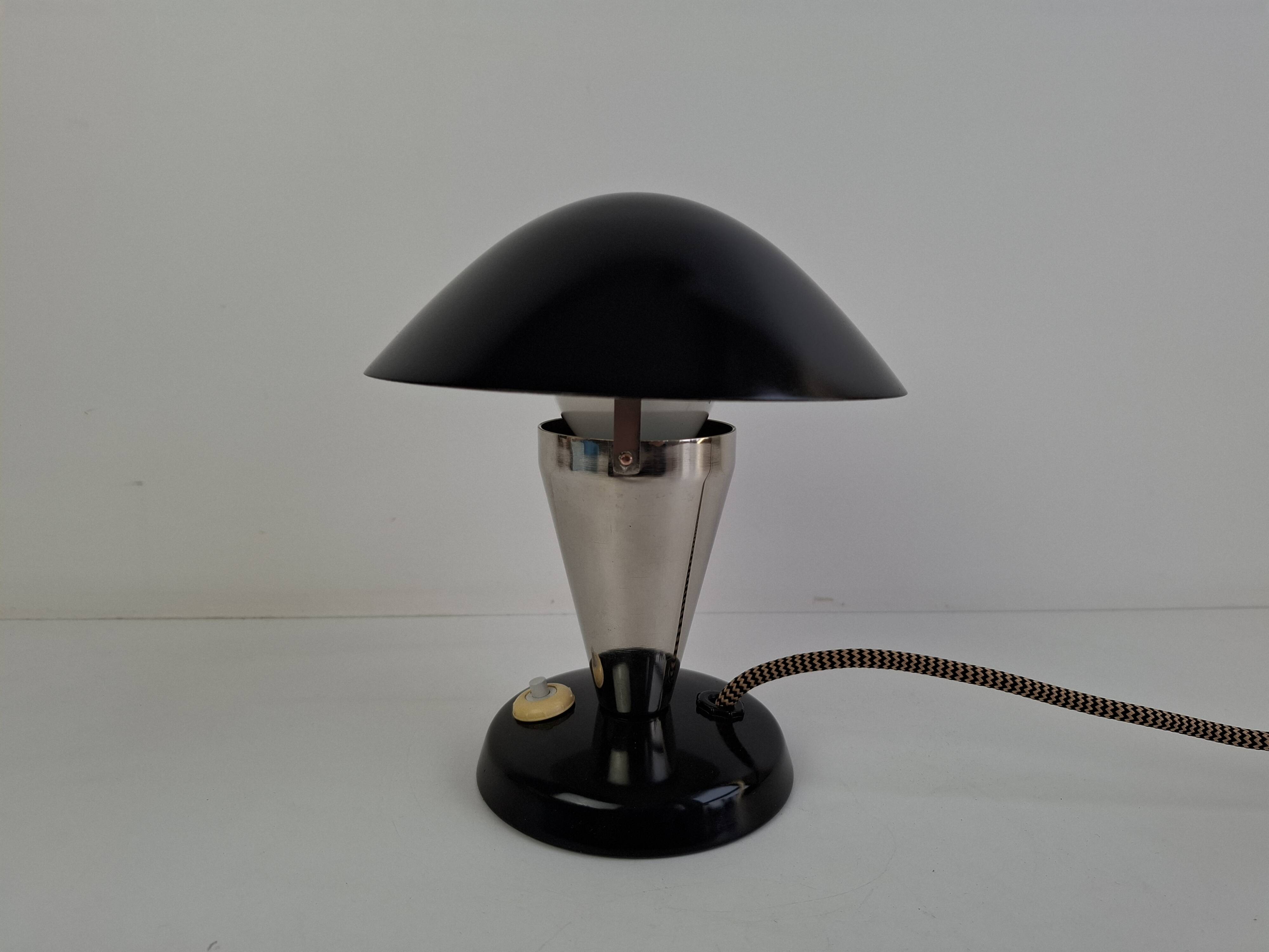 Bauhaus Mushroom Table Lamp with Adjustable Shade, Czechoslovakia, 1930s